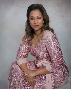 Female client at wp portraiture studios in her gown for formal portrait