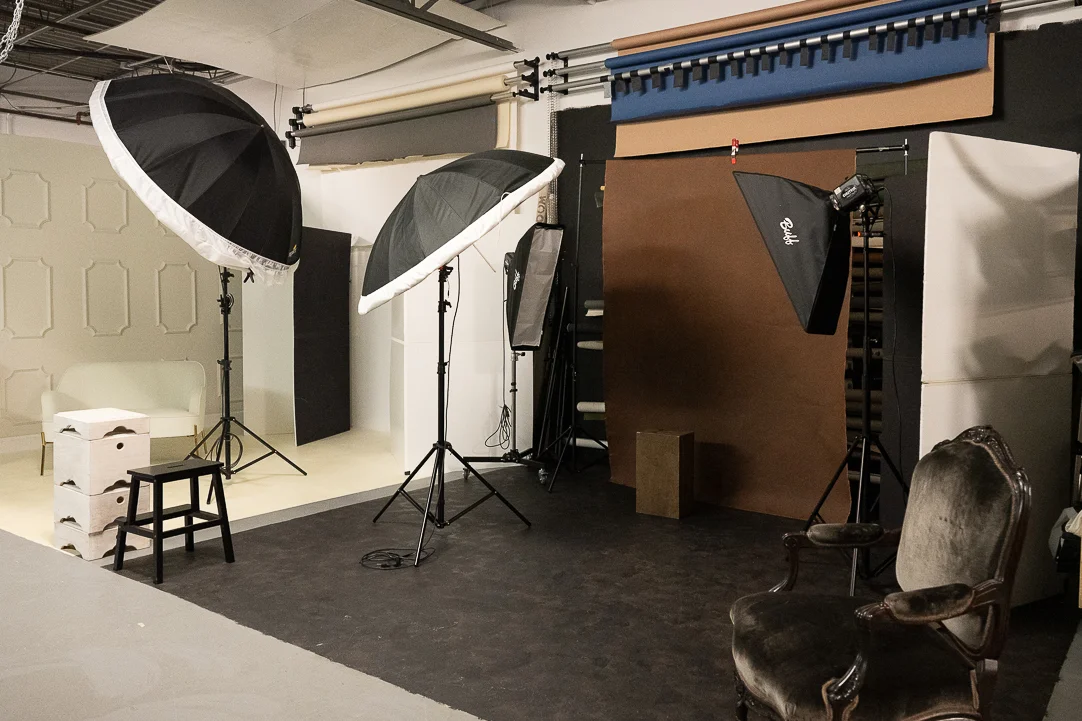 image from inside the Warner-Prokos Photography Studio showing s prop setup for a shoot